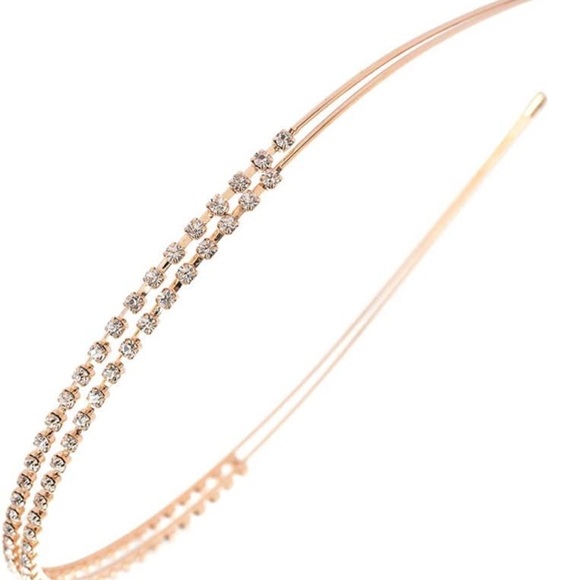 🎉🎊HP🎊🎉🆕  1 Pc Rose Gold Double Rows Crystal Rhinestones Fashion Headband - Picture 6 of 9